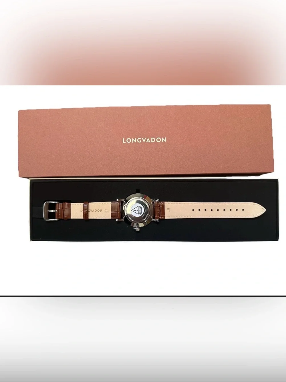 Longvadon Classic Watch Marron Black Dial Gold Tone Brown Leather Strap NIB